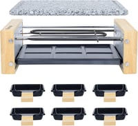 H.Koenig WOD6 raclette grillsütő 6 személyre, kőlapos, 900W, fa-inox kivitel 4