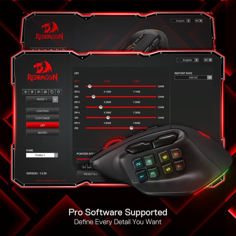 Redragon M811 Aatrox MMO gamer egér, 15 programozható gombbal, RGB háttérvilágítással