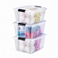 Priehľadný úložný box Iris Ohyama NTB-15 s vekom a uzamykateľnými klipmi, 15 l, 29x39,5x18,5 cm, stohovateľný, bez BPA, sada 3 ks 1
