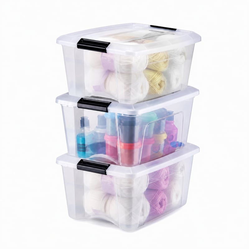 Priehľadný úložný box Iris Ohyama NTB-15 s vekom a uzamykateľnými klipmi, 15 l, 29x39,5x18,5 cm, stohovateľný, bez BPA, sada 3 ks