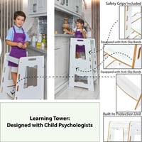 MINERA Montessori Megfigyelő Torony Gyerekeknek - Fehér Fa Tanulótorony Maximális Biztonsággal, Konyhai Kisegítő 4