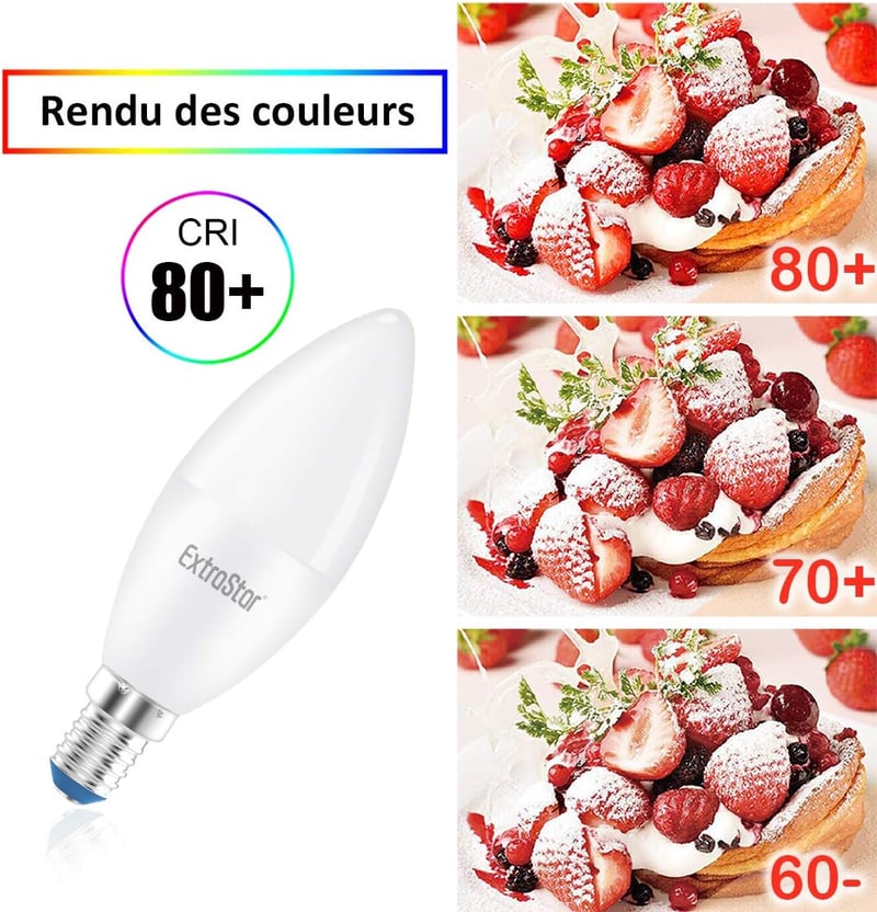 EXTRASTAR E14 LED Izzó, C37, 6W (48W), 480lm, 6500K Hideg Fehér, Nem Szabályozható, 6 Darabos Csomag, Energiatakarékos