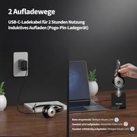 TECKNET Bluetooth Fejhallgató Mikrofonnal és USB Adapterrel - 45 Órás Üzemidő, 10m Hatótáv, AI Zajszűrés, Töltőállomás, Irodai Headset - 2-black, Bluetooth + USB dongle + charging station 6