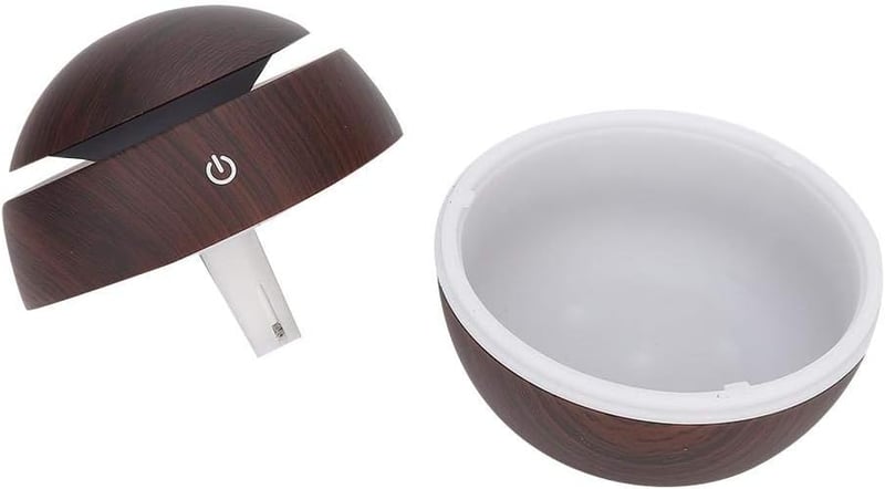 Akozon Gömb Alakú USB Párásító Diffúzor - Csendes Légtisztító Otthonra és Irodába - 130ml Tartály, Automata Kikapcsolás, Sötét Fa Mintázat