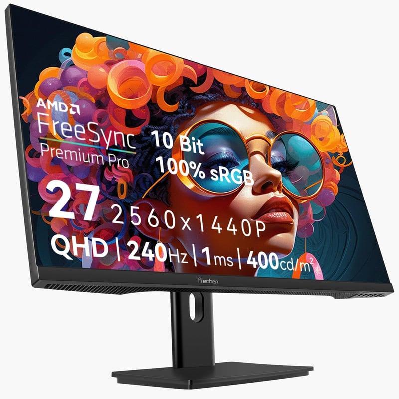 Prechen 27" 2K QHD Gamer Monitor 240Hz, 1ms, HDR400, 2560x1440P, FreeSync Premium Pro, Beépített Hangszórók, VESA Kompatibilis