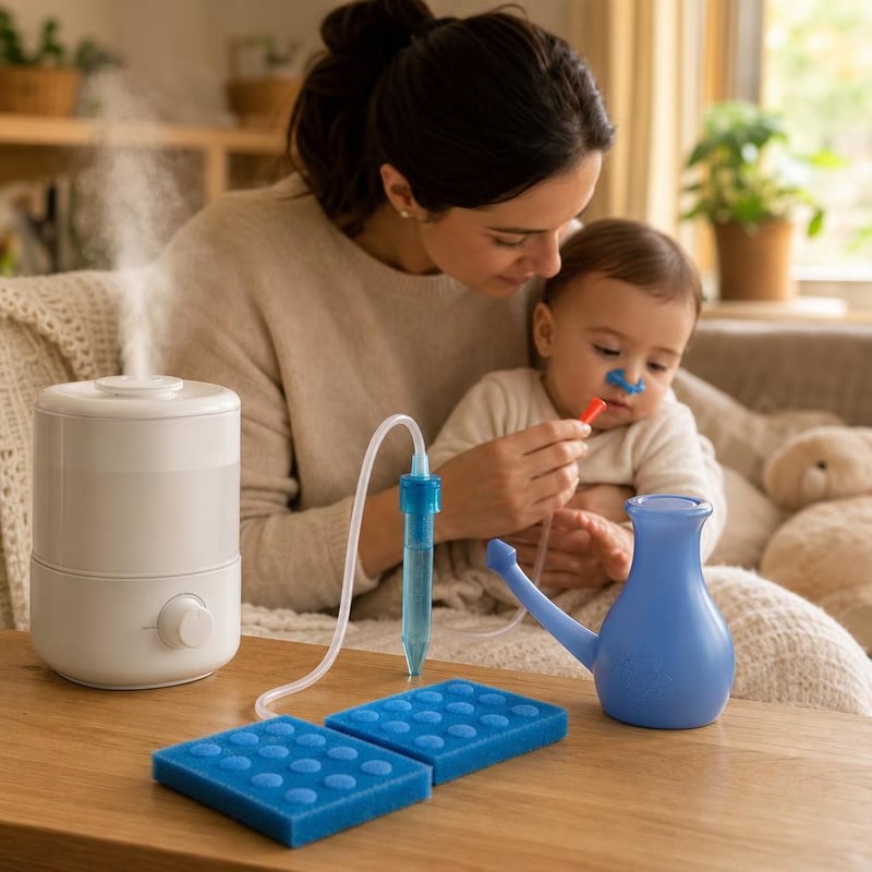 Set za lakše disanje bebe: aspirator s 40 filtera + ovlaživač 2,5 L + kopča za nos