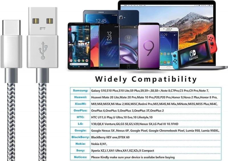 Xinfene 3 méteres USB-C gyorstöltő kábel 2db, Samsung Galaxy és más telefonokhoz