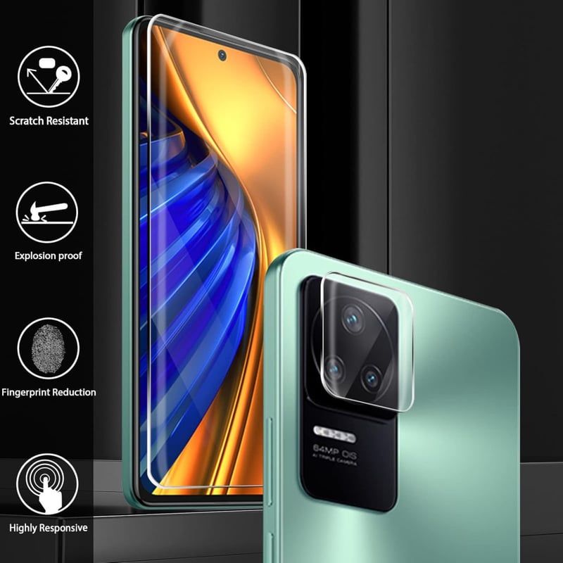 Xiaomi Poco F4 5G védőfólia szett - 6db, kijelzőre és kamerára, 9H keménység