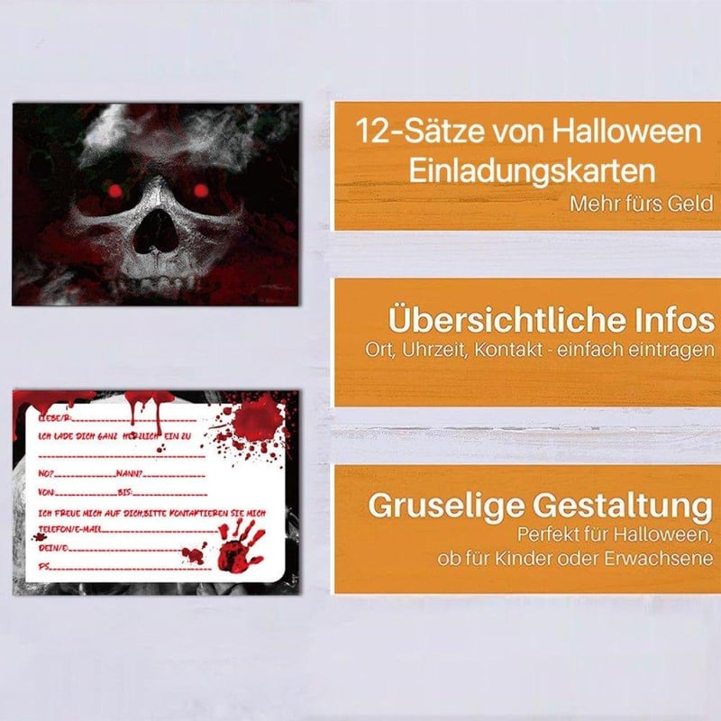 Halloween Parti Meghívó Szett - 12 db Rémisztő Kártya