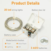 Huayifa LED szalag  6 db - Elemes Mikroégősor 2m 20 LED Multicolor - 3 Világítási Mód - Esküvői, Karácsonyi, Beltéri Dekoráció 3