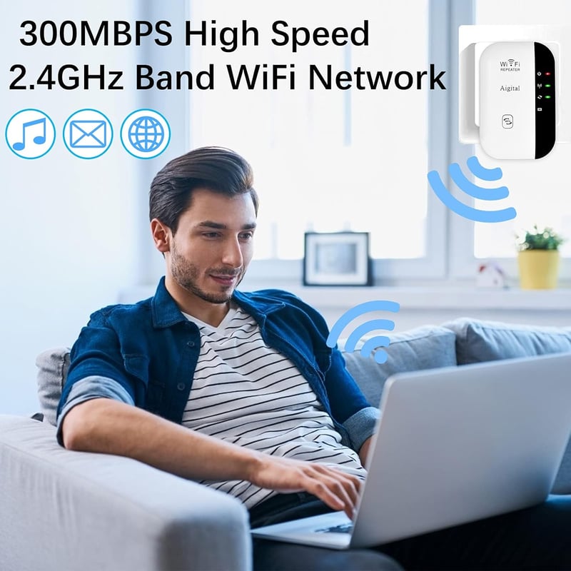 Aigital WiFi Jelerősítő és Access Point 300Mbps - Vezeték Nélküli Jelismétlő LAN Porttal, WPS Gombbal, Kompatibilis Minden WiFi Modemmel és 