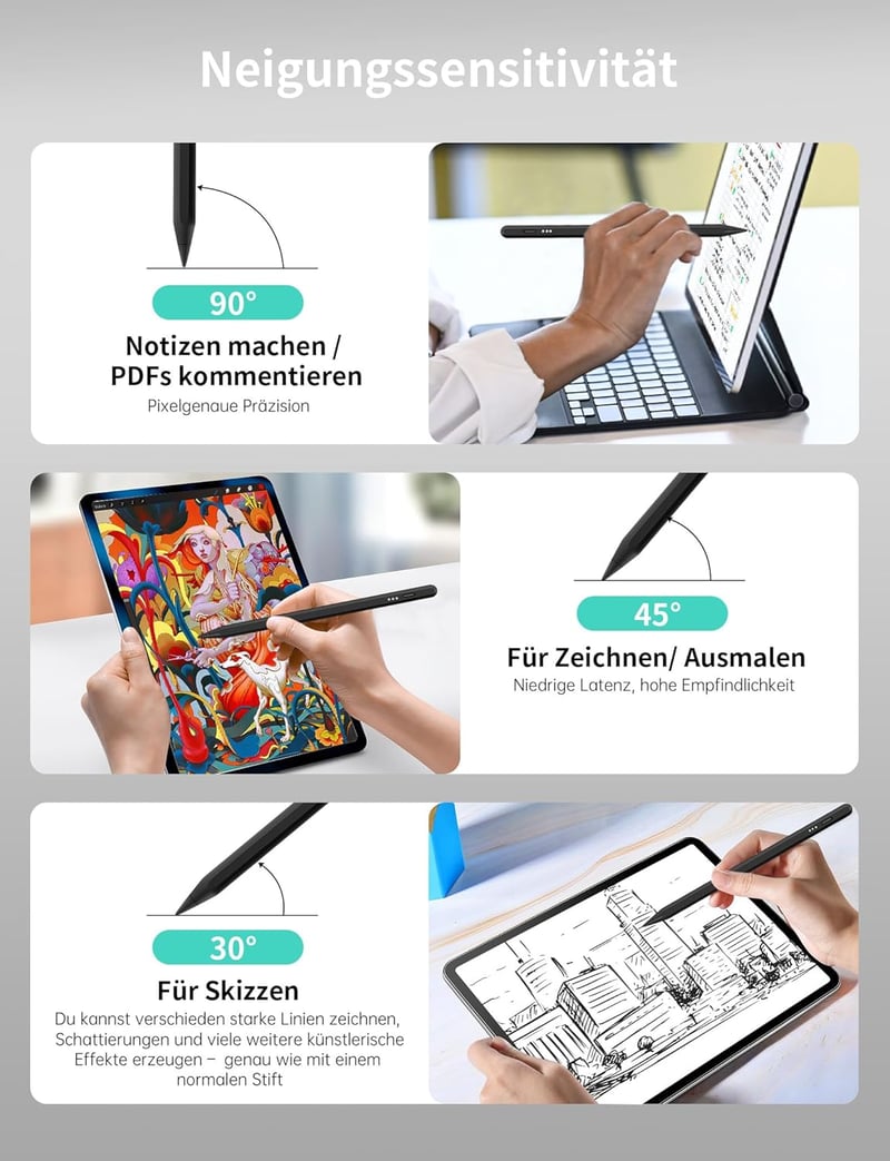 MEKO Stylus Digital pentru iPad 2018-2024, Încărcare Rapidă, Respingere Palmă și Sensibilitate la Înclinare, Compatibil iPad Pro/Air/Mini, Negru