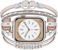 VISOOM Boho Gyöngyös Bőr Szíj Apple Watch 42mm/44mm/45mm/49mm Órához - Női Divatos Kétrétegű Karkötő Series 10/9/8/7/SE Kompatibilis 1