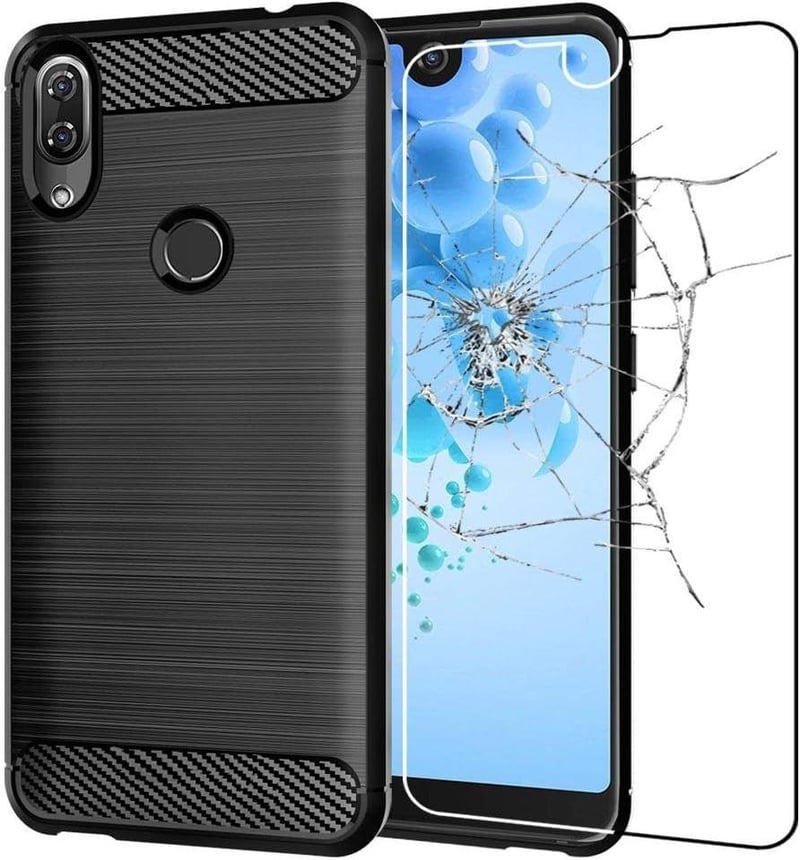 Wiko View 2 Karbon Mintás Fekete TPU Tok + Üvegfólia