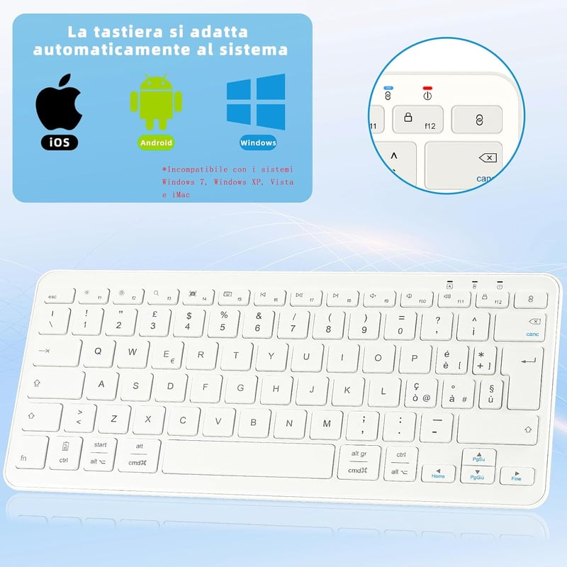 Qulose 11" Vezeték Nélküli Bluetooth Billentyűzet