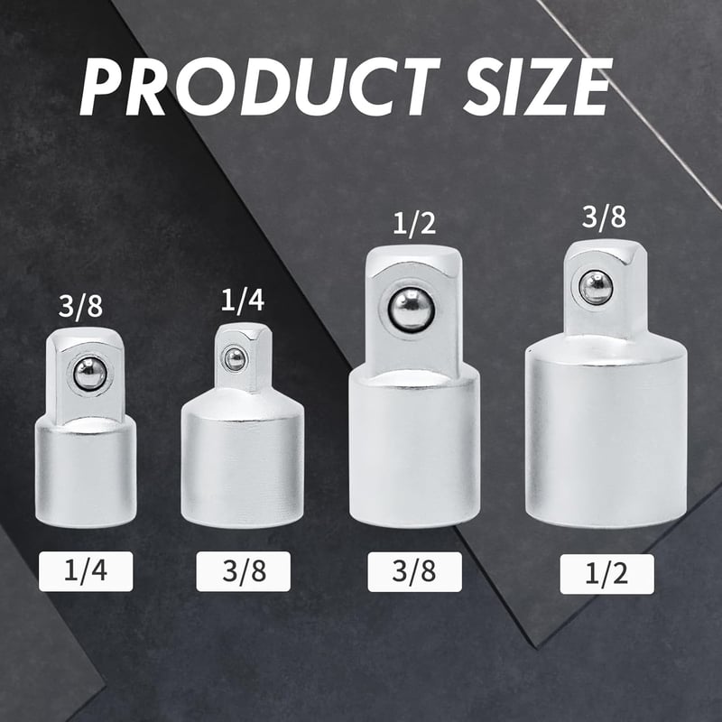 CCLIFE 4 részes dugókulcs adapter készlet - 1/2", 3/8", 1/4" méretű racsnikhoz - króm-vanádium acél - autószereléshez, barkácsoláshoz