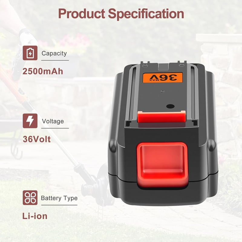 Black+Decker 36V kompatibilis akkumulátor - GOOALITY 2,5Ah lítium pótakku