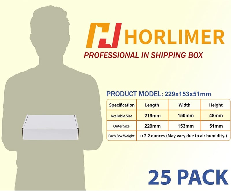 HORLIMER 25 db Fehér Postai Kartondoboz Fedéllel 229x153x51mm - Csomagküldéshez, Ajándékozáshoz