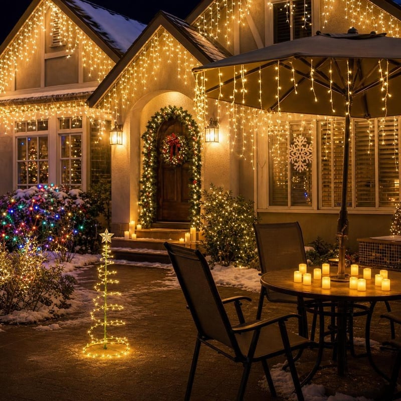 Blagdanski svjetlosni set: solarna rasvjeta + 21m lampice + ledenice + 76cm LED drvce + 24 LED svijeće