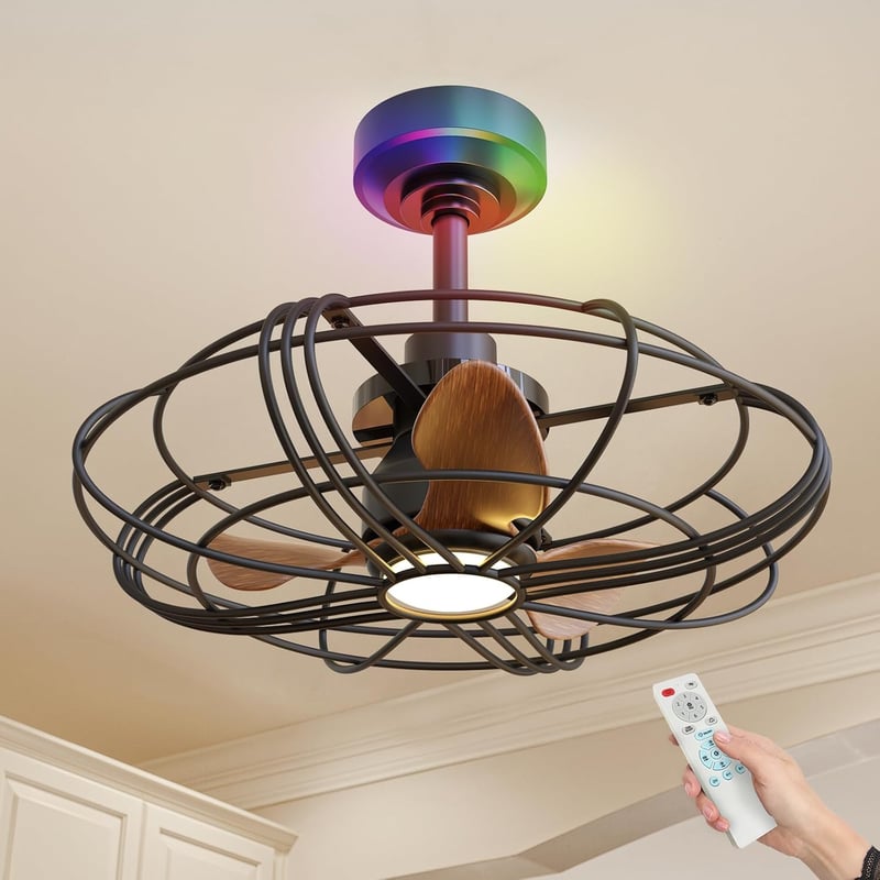 NACATIN RGB Mennyezeti Ventilátor Világítással, 21 Hüvelykes, Távirányítóval, Applikációs és Fali Kapcsolóval, Ideális Hálószobákba és Pavil
