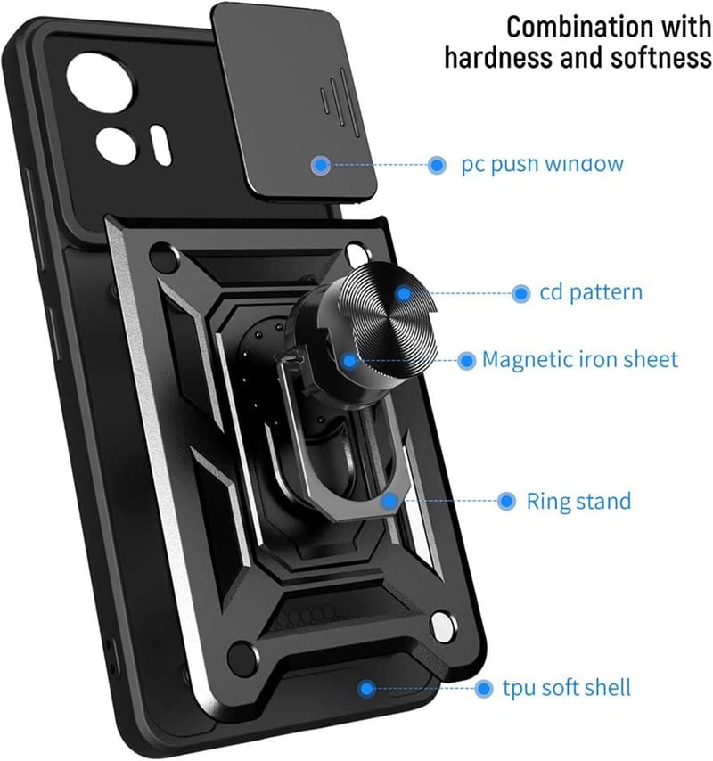 Motorola Edge 30 Neo csúsztatható kamerás védőtok, 360°-os gyűrűvel, mágnessel - Fekete