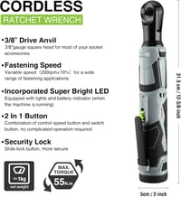 WORKPRO Elektromos Racsnis Kulcs Készlet, 12V, 55 Nm, 3/8" Méretű, LED Világítással, 2.0 Ah Akkumulátorral, 9 Dugókulccsal és Táskával 2