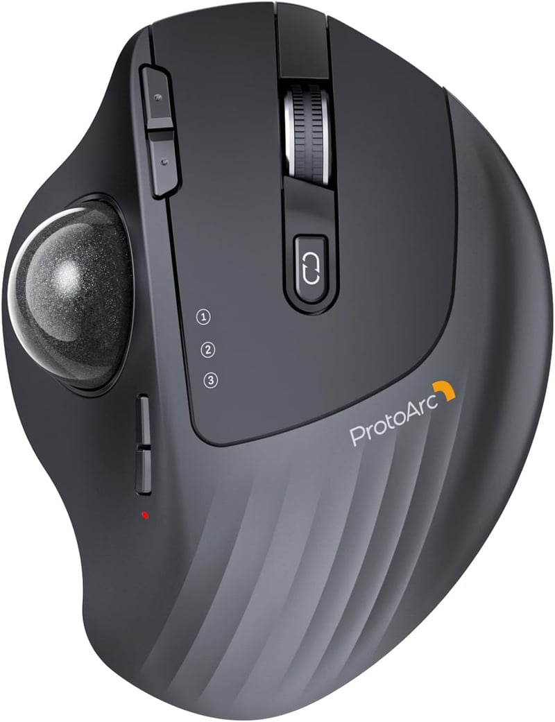 ProtoArc EM01 NL Trackball Egér - Állítható Szögű, Hüvelykujj Vezérlésű, Vezeték Nélküli, 3 Csatlakozási Mód, 5 DPI Szint, Újratölthető, Fek