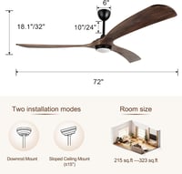 Ovlaim 183cm-es Fa Mennyezeti Ventilátor LED Világítással - Okos WiFi Vezérlés, Távirányító, 6 Sebesség, Tölgy-Fekete, DC Motor, Kültéri-Bel 7