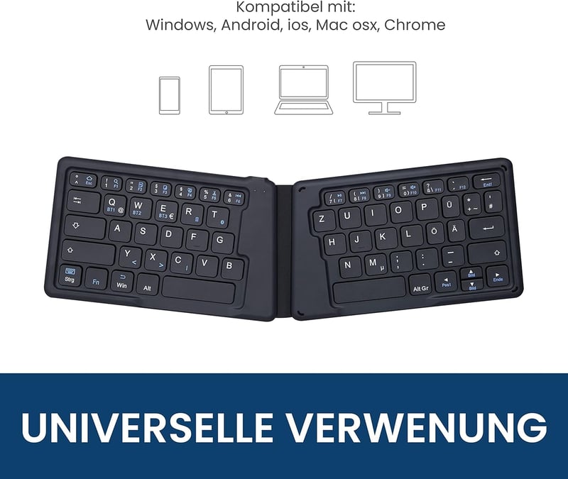 Perixx PERIBOARD-805 Ergo Bluetooth 5.1 Összehajtható Ergonomikus Billentyűzet, Ultravékony Hordozható, Sötétszürke, Német QWERTZ Kiosztás