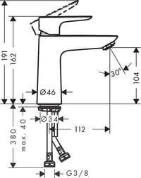 Hansgrohe Talis Egykaros Mosdócsaptelep 110 mm Kifolyómagassággal, Push-Open Lefolyógarnitúrával, Króm Kivitelben, Fürdőszobai Csaptelep 71710000 16