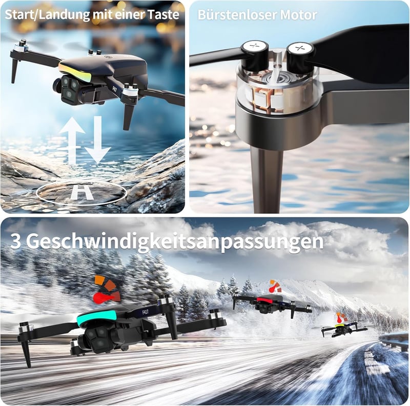 FAKJANK F417 Drón 1080P HD Kamerával, 90° Állítható, WiFi FPV, Kétlencsés, Kefe Nélküli Motor, RGB LED, Kezdőknek, Hordtáskával