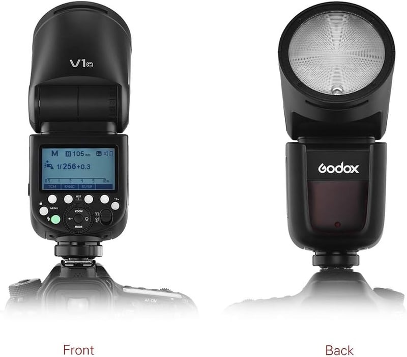 Godox V1C Professzionális Vaku Kerek Fejjel - Canon EOS Kompatibilis (1500D, 3000D, 5D Mark III) - 2.4G Vezeték Nélküli Vakurendszer Fekete