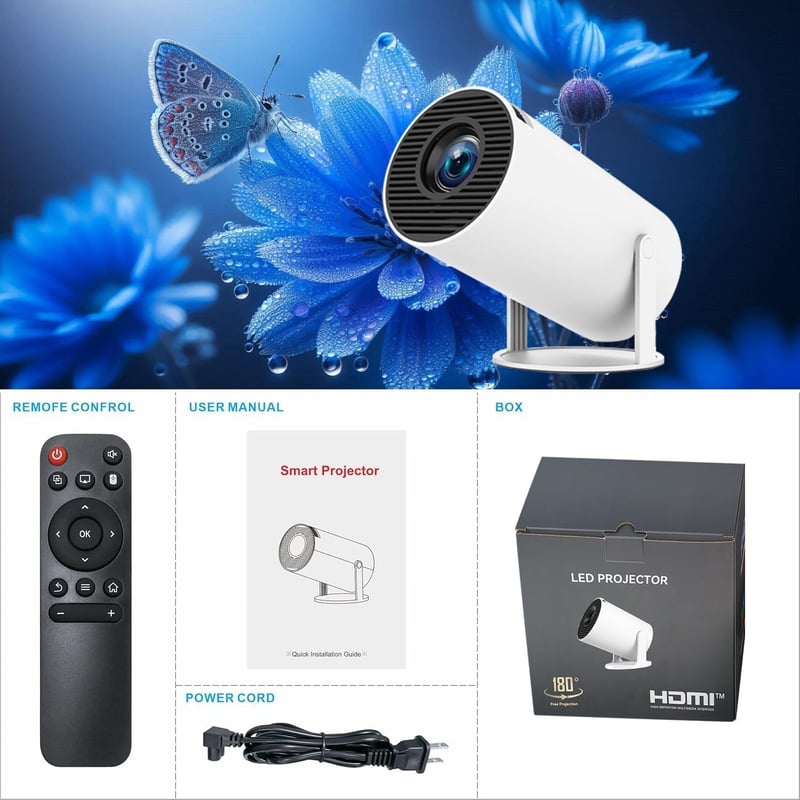 Thunrlge HY300 Mini Projektor 4K Kompatibilis - WiFi 6, BT5.2, Android 11, Netflix, 180° Forgatható, Automatikus Keystone Korrekció, HDMI/US - Standard" or "Vivid