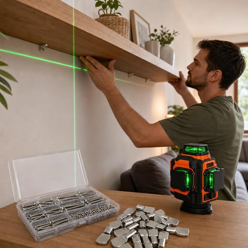 Set za precizno postavljanje polica: 20x nosač + 100x M5 vijak + laserska libela
