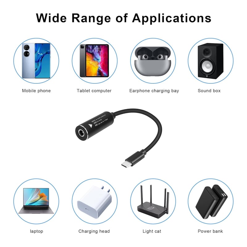 GINTOOYUN 65W PD Töltőkábel DC 4.0x1.7mm - USB-C Átalakító Laptopokhoz, Telefonokhoz, Tabletekhez, 18cm Fekete Univerzális Adapter