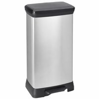 Coș de gunoi cu pedală Curver Deco Bin 50L, aspect metalic gri, 39x29x72 cm — defect, funcționează parțial: pedală ruptă (stare: vezi a 2-a poză) 1