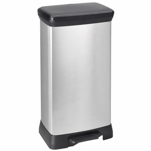 Curver Deco Bin kanta za smeće s pedalom 50L, siva s efektom metala, 39x29x72 cm — neispravna, djelomično funkcionalna: odlomljena pedala (stanje: vidi 2. sliku)
