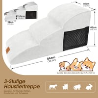 HEVOL Kutyalépcső 3 Lépcsőfokkal - Hordozható, Mosható Huzatú Kisállat Rámpa Sűrű Szivaccsal, 84x40x40cm, Kanapéhoz és Ágyhoz, 25kg-ig 2