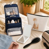 Cestovný beauty set: mačacia taštička + organizér + LED zrkadlo + kefa na vlasy 1