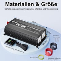 GIANDEL 2000W tiszta szinuszos inverter – 12V–230V feszültségátalakító autóba, lakóautóba és teherautóba, távirányítóval és USB csatlakozóval 8