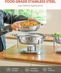 Wilprep 5L Rozsdamentes Acél Ételmelegítő Szett - 4 db Kerek Chafing Dish Melegentartó Tál Rendezvényekhez és Partikhoz 3