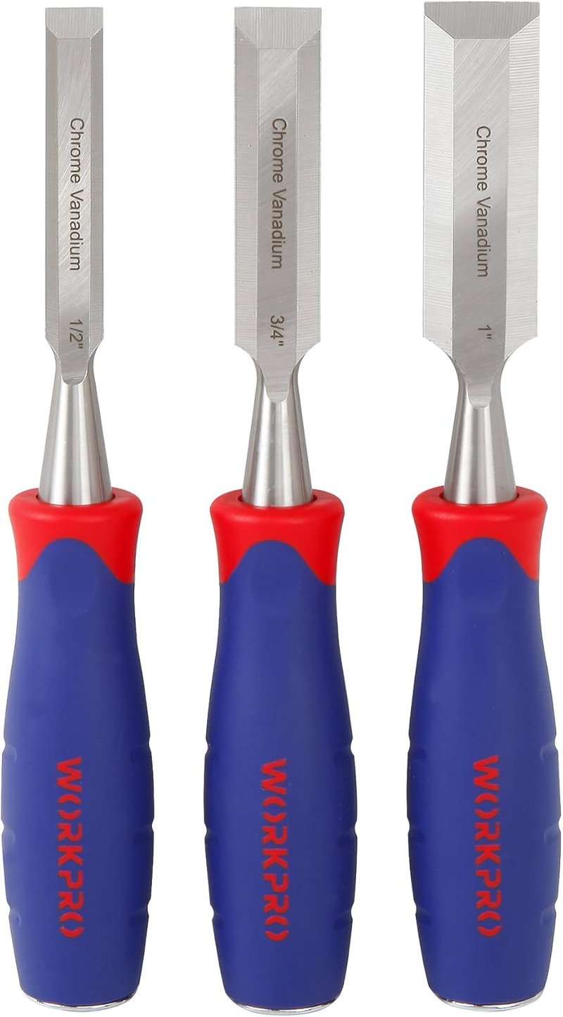 WORKPRO Fa Véső Készlet - Króm-Vanádium Acél, 12mm, 19mm, 25mm Méretben, Ergonomikus Markolattal, Famunkákhoz