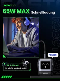 UGREEN Nexode RG 65W GaN USB-C gyorstöltő, 3 portos, LED kijelzős, MacBook/iPhone/Galaxy kompatibilis 3