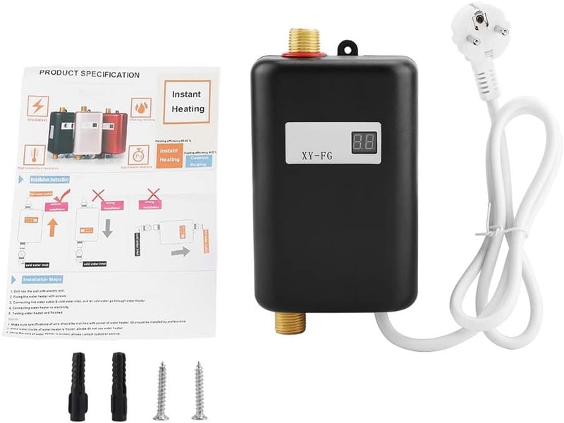 220V 3400W Mini Átfolyós Vízmelegítő – Azonnali Melegvíz Zuhanyhoz és Konyhába, Kompakt Villanybojler (Fekete, EU)