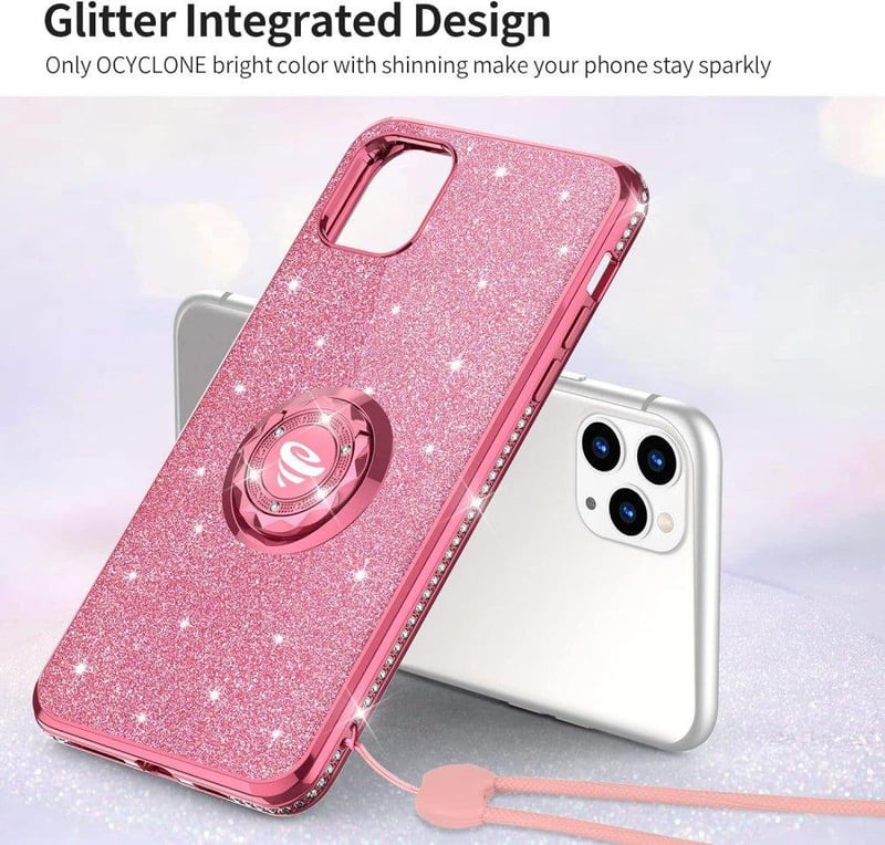 iPhone 11 Pro Max Rózsaszín Glitteres Gyűrűs Védőtok