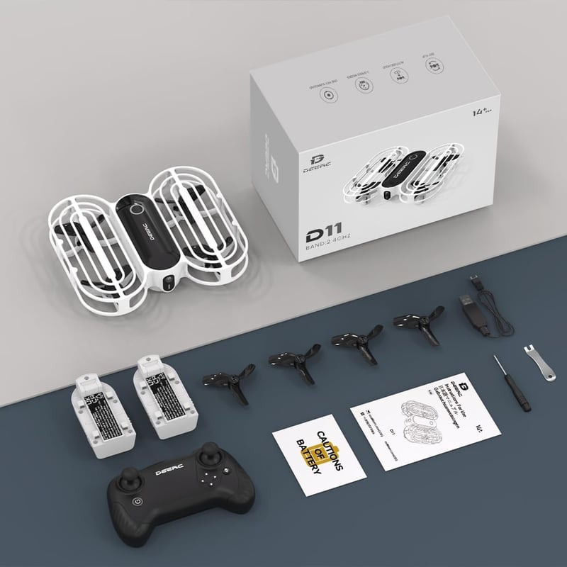 DEERC D11 Mini Drón Gyerekeknek, 2 Akkumulátorral, Dobással Indítható, Propellervédelemmel, 3D Flip, Magasságtartás, 3 Sebességfokozat, RC Q