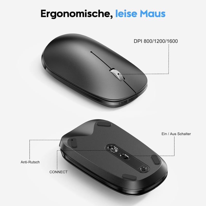 OMOTON Bluetooth Billentyűzet és Egér Mac-hez, Vezeték Nélküli QWERTZ, Szürke - Room grey