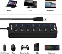 VEMONT 7 portos USB 3.0 hub aktív tápegységgel és intelligens töltőporttal 7