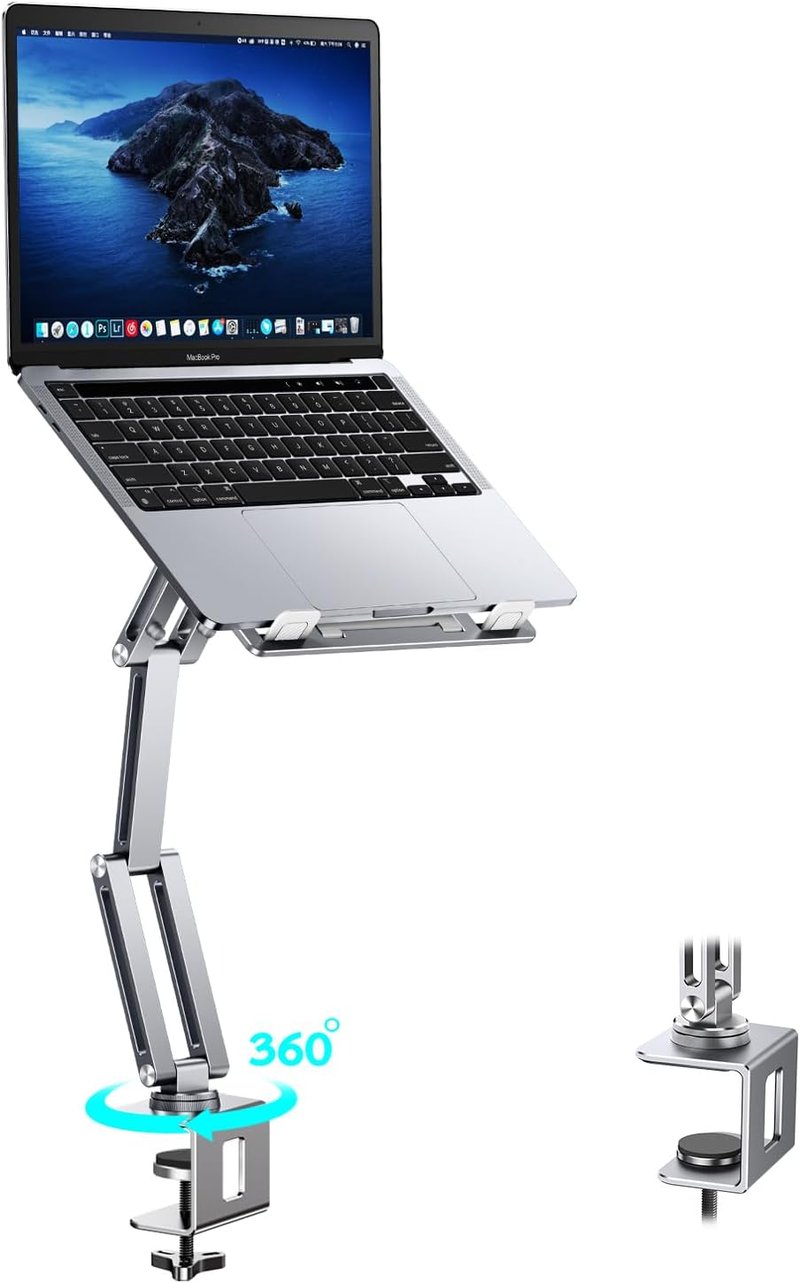 nediea 360°-ban Forgatható Laptop Tartókar - Állítható Alumínium Asztali Állvány 10-16" Laptopokhoz és Tabletekhez, Összecsukható, 10kg Tehe