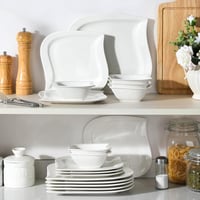 MALACASA Elvira 18 részes modern porcelán étkészlet 6 személyre - krémfehér tányérkészlet főétkezéshez, desszerthez és müzlihez, mosogatógép 7
